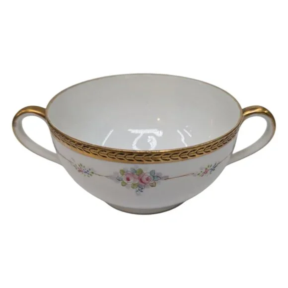 Antique Noritake M Bouillon Cup LOT OF 6 Roses Gold Encrusted N224 Double Handle